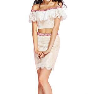 NEW ANGELA & ALISON lace prom dress in fuchsia/ivory